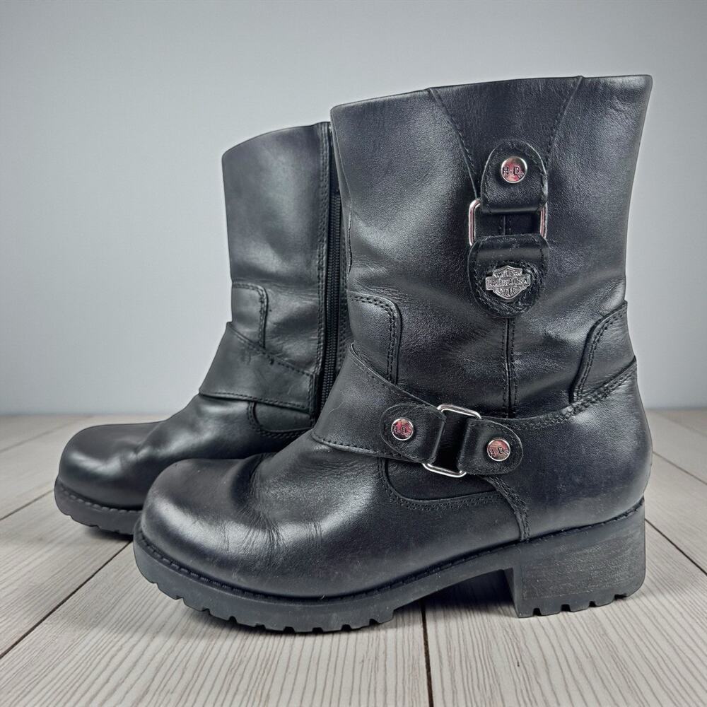 Harley-Davidson Alivia Black Leather Motorcycle Boots - Size 8.5